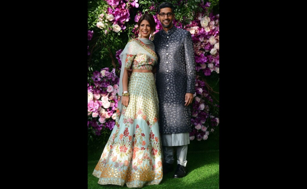 Google CEO Sundar Pichai arrives with wide for the wedding. Photo: Sachin Gokhale Google CEO Sundar Pichai arrives with wide for the wedding. Photo: Sachin Gokhale