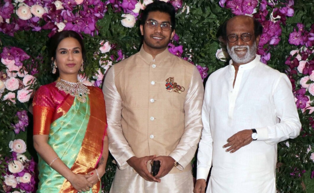 Rajinikanth (right) with daughter Soundarya Rajinikanth and Vishagan Vanangamudi. Photo: Sachin Gokhale Rajinikanth (right) with daughter Soundarya Rajinikanth and Vishagan Vanangamudi. Photo: Sachin Gokhale