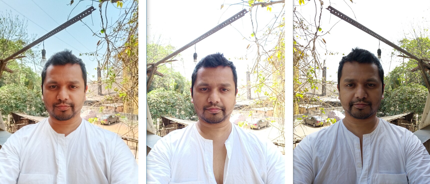 The V15 exposes the background perfectly in selfies. L to R: Vivo V15, Oppo