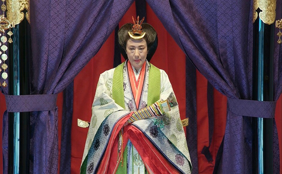 Recent changes to the enthronement ceremonies included a slightly smaller structure for the empress, called "Michodai," or "The August Seat of the Empress," where Naruhito's wife, Masako, dressed in traditional costume, stood. It was first used by Naruhito's grandmother. AP Recent changes to the enthronement ceremonies included a slightly smaller structure for the empress, called "Michodai," or "The August Seat of the Empress," where Naruhito's wife, Masako, dressed in traditional costume, stood. It was first used by Naruhito's grandmother. AP