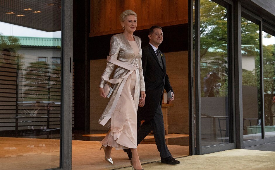 In this image, President of Poland Andrzej Duda and his wife Agata Kornhauser-Duda can be seen leaving the premises after the Enthronement Ceremony of Emperor Naruhito concluded. AP In this image, President of Poland Andrzej Duda and his wife Agata Kornhauser-Duda can be seen leaving the premises after the Enthronement Ceremony of Emperor Naruhito concluded. AP