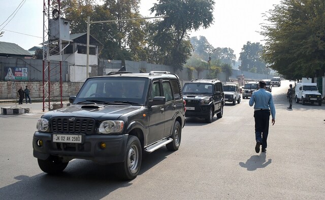 A convoy of security vehicles escorted the MPs, who were travelling in bullet-proof jeeps, from the airport to their hotel. PTI A convoy of security vehicles escorted the MPs, who were travelling in bullet-proof jeeps, from the airport to their hotel. PTI
