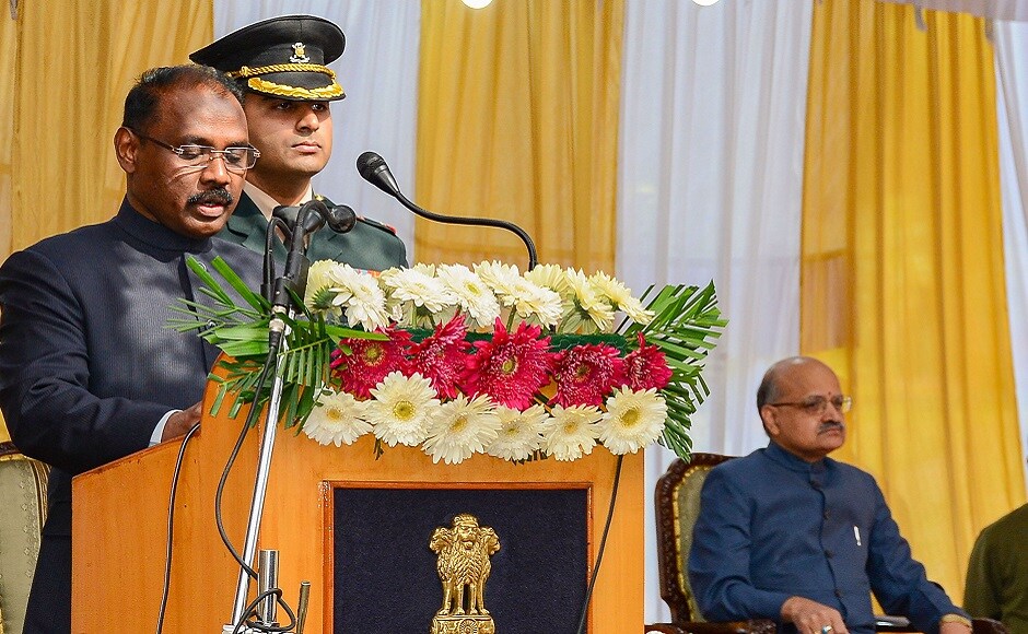 Murmu was administered the oath by Chief Justice of Jammu and Kashmir High Court, Gita Mittal. Murmu is an MBA in public service and also holds a post graduate in political science. PTI Murmu was administered the oath by Chief Justice of Jammu and Kashmir High Court, Gita Mittal. Murmu is an MBA in public service and also holds a post graduate in political science. PTI