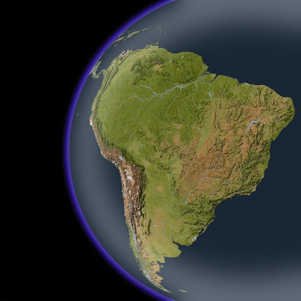 South America: the Andes mountains run along the western edge of the Amazon basin (centre). Image credit: AridOcean / shutterstock