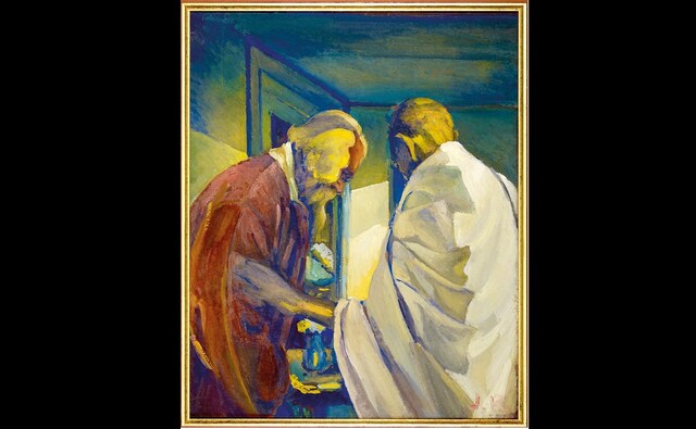 Often described as ‘an artist of non-violence,’ Mohandas Karamchand Gandhi, in his lifetime, did a set of practices of the self and politics that earned him the mantle of 'Mahatma' - the great soul. His philosophy and praxis of satyagraha, non-violent civil disobedience, has been analysed extensively. But is satyagraha also an aesthetic regime, with practices akin to a work of art? Is Gandhi, then, an artist of disobedience? Sumathi Ramaswamy explores these questions with the help of India’s modern and contemporary artists, who with their works, over the years, reveal why this most disobedient of ‘modern’ icons has grabbed their attention, resulting in a veritable art of disobedience as an homage to one of the twentieth century’s great prophets of disobedience | In the picture: Jamini Roy, Gandhi and Tagore c. 1940s. Tempera on card, 38 x 28 cm. With permission of Nirmalya Kumar Often described as ‘an artist of non-violence,’ Mohandas Karamchand Gandhi, in his lifetime, did a set of practices of the self and politics that earned him the mantle of 'Mahatma' - the great soul. His philosophy and praxis of satyagraha, non-violent civil disobedience, has been analysed extensively. But is satyagraha also an aesthetic regime, with practices akin to a work of art? Is Gandhi, then, an artist of disobedience? Sumathi Ramaswamy explores these questions with the help of India’s modern and contemporary artists, who with their works, over the years, reveal why this most disobedient of ‘modern’ icons has grabbed their attention, resulting in a veritable art of disobedience as an homage to one of the twentieth century’s great prophets of disobedience | In the picture: Jamini Roy, Gandhi and Tagore c. 1940s. Tempera on card, 38 x 28 cm. With permission of Nirmalya Kumar