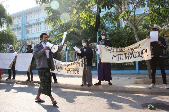Anti-coup protest on streets of Myanmar's second city Anti-coup protest on streets of Myanmar's second city