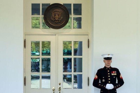 Trump enters Oval Office for first time since returning to White House Trump enters Oval Office for first time since returning to White House