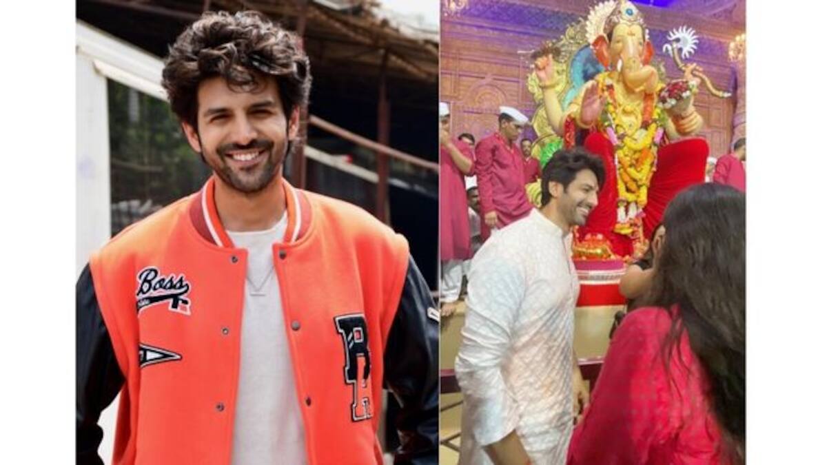 Kartik Aaryan is blessed after his darshan of Lalbaugcha Raja on Ganesh ...