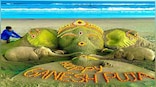 Sand artist Sudarsan Pattnaik creates Lord Ganesha sculpture out of over 3,000 sand laddoos