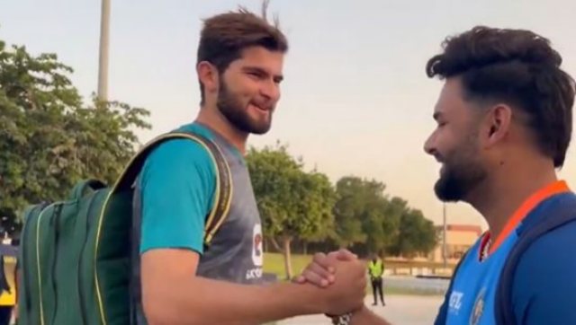 Watch: India meet their Pakistan counterparts including injured Shaheen Afridi Watch: India meet their Pakistan counterparts including injured Shaheen Afridi