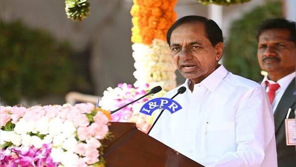 Telangana CM K Chandrashekhar Rao unfurls the national flag to mark 75 years of integration with India