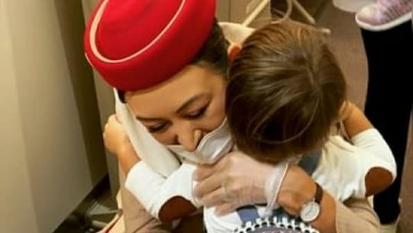 Watch: Air hostess mom welcomes little son onboard, moment melts hearts