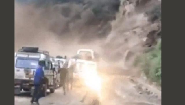 Uttarakhand: Debris triggered by landslide blocks NH-109 at Rudraprayag Uttarakhand: Debris triggered by landslide blocks NH-109 at Rudraprayag