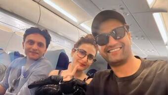 Fatima Sana Shaikh jets off for the shoot of Sam Bahadur with her 'Achche Bachche' Vicky Kaushal and Mohd Zeeshan Ayyub