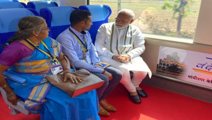 Fast Like a Bullet! Prime Minister Narendra Modi rides on Vande Bharat Express from Gandhinagar Fast Like a Bullet! Prime Minister Narendra Modi rides on Vande Bharat Express from Gandhinagar