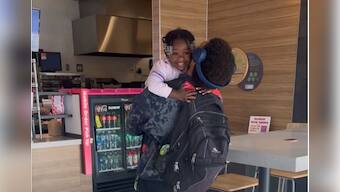 Little girl overjoyed after spotting her favourite teacher outside class, video melts hearts