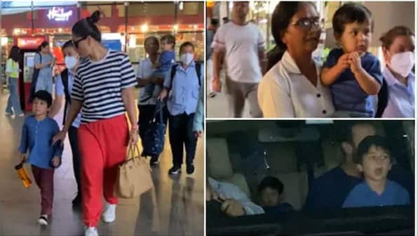 Taimur Ali Khan and Jehangir Ali Khan twin in blue as they return to Mumbai with Saif Ali Khan and Kareena Kapoor Khan