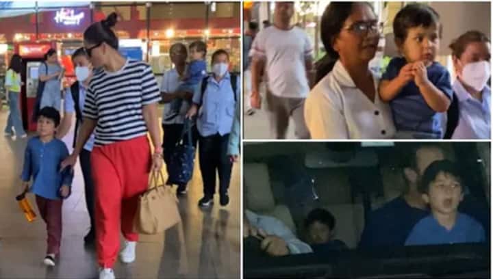 Taimur Ali Khan and Jehangir Ali Khan twin in blue as they return to Mumbai with Saif Ali Khan and Kareena Kapoor Khan