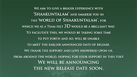 Samantha Ruth Prabhu and Dev Mohan-starrer Shaakuntalam to now release in 3D; official announcement soon