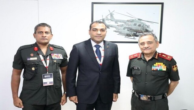 Sri Lankan Defence Minister Tennakoon meets CDS General Anil Chauhan on sidelines of DefExpo Sri Lankan Defence Minister Tennakoon meets CDS General Anil Chauhan on sidelines of DefExpo