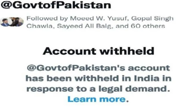 Pakistan govt's Twitter account banned in India over security reasons Pakistan govt's Twitter account banned in India over security reasons