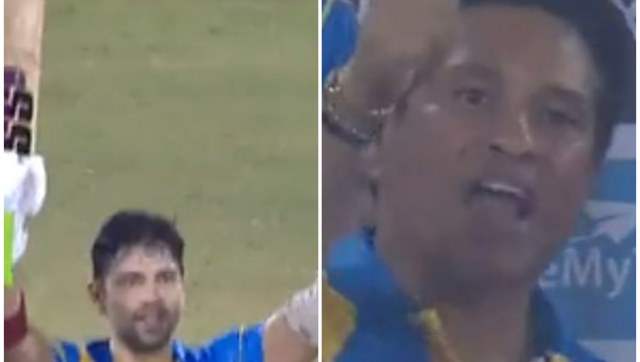 Watch: Sachin Tendulkar's gesture as Naman Ojha bows down after completing century during RSWS 2022 final Watch: Sachin Tendulkar's gesture as Naman Ojha bows down after completing century during RSWS 2022 final
