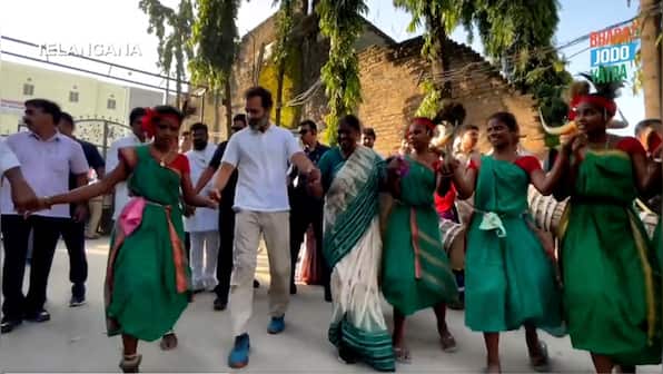 Watch: Rahul Gandhi matches steps with tribal dancers during Bharat Jodo Yatra in Telangana