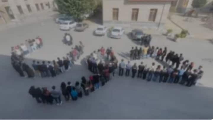 Iran Protests: Tehran students stand in shape of word 'blood', chant 'freedom' slogans Iran Protests: Tehran students stand in shape of word 'blood', chant 'freedom' slogans