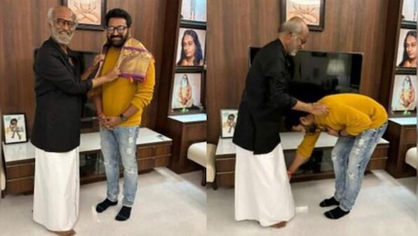 Rishab Shetty meets Rajinikanth after Kantara's success, touches his feet and shares post with fans