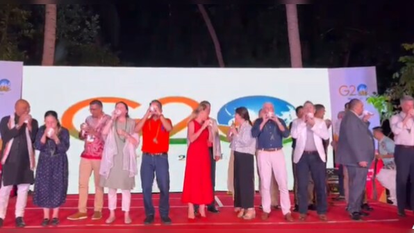 Watch: G20 ambassadors blow conch shells to welcome India’s G20 Presidency at Swaraj Dweep