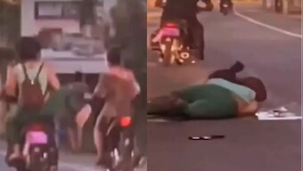 Woman falls while trying to kick bike rider, internet says 'every action has an equal and opposite reaction'