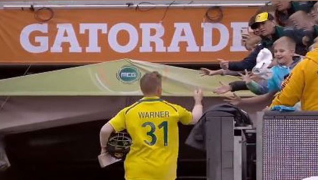 Australia vs England 3rd ODI: David Warner makes day of young fan after comeback century during 3rd ODI; watch Australia vs England 3rd ODI: David Warner makes day of young fan after comeback century during 3rd ODI; watch