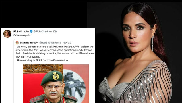 Police complaint filed against Richa Chadha over 'Galwan says hi' remark Police complaint filed against Richa Chadha over 'Galwan says hi' remark