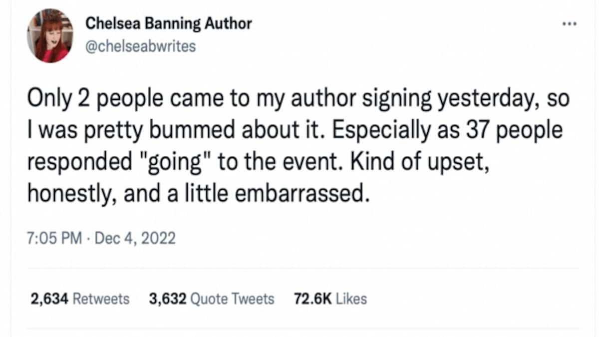 Debut author shares experience of lonely book signing; Stephen King, Margaret Atwood and Neil
