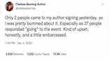 Debut author shares experience of lonely book signing; Stephen King, Margaret Atwood and Neil Gaiman respond