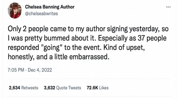 Debut author shares experience of lonely book signing; Stephen King, Margaret Atwood and Neil Gaiman respond
