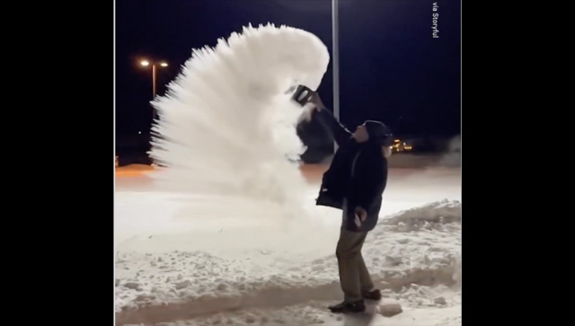 Watch: Boiling water turns to snow mid-air amid biting cold in Montana Watch: Boiling water turns to snow mid-air amid biting cold in Montana