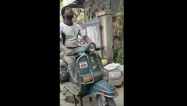 Viral video: Construction workers convert old scooter into a pulley to lift objects Viral video: Construction workers convert old scooter into a pulley to lift objects