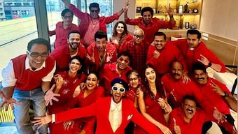 Ranveer Singh and Cirkus team all dressed up in red as they gear up to unveil the trailer