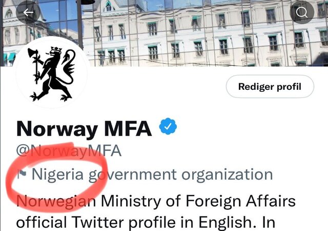 'As much as we enjoy our close alphabetical vicinity...': Norway asks Twitter to remove Nigeria labels from govt handles 'As much as we enjoy our close alphabetical vicinity...': Norway asks Twitter to remove Nigeria labels from govt handles