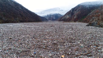 Sections of Balkan river become floating garbage dump
