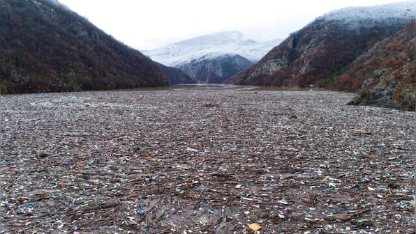 Sections of Balkan river become floating garbage dump