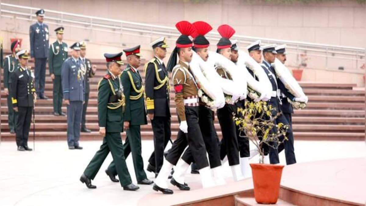 Armed Forces Veterans Day: CDS Gen Anil Chauhan, three service chiefs lay wreaths at National War Memorial