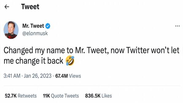 Elon Musk changes his Twitter username to 'Mr Tweet', says unable to 'change it back' now