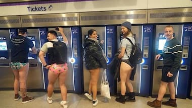 Silly-pants: Londoners dress down to underpants to celebrate no trousers day in tube
