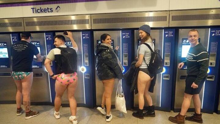 Silly-pants: Londoners dress down to underpants to celebrate no trousers day in tube