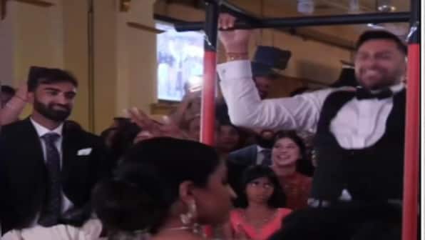 Viral video: Bride and groom flaunt 'workout' skills during their wedding reception