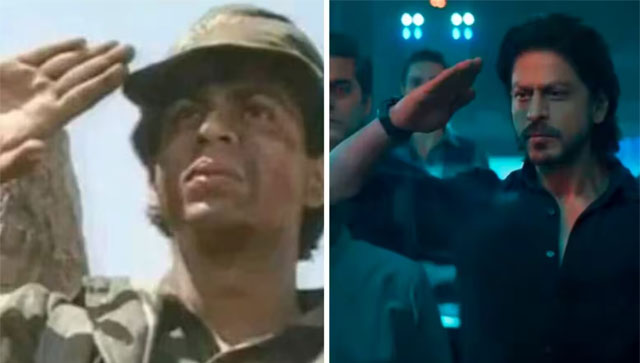Shah Rukh Khan turns emotional and nostalgic as fan shares his 'salute' scene from Fauji and Pathaan Shah Rukh Khan turns emotional and nostalgic as fan shares his 'salute' scene from Fauji and Pathaan