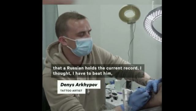 Watch: Ukrainian tattoo artist inks for 63 straight hours, aims to raise funds for country's fighters Watch: Ukrainian tattoo artist inks for 63 straight hours, aims to raise funds for country's fighters