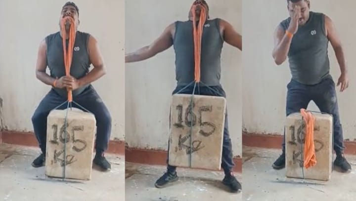 Mouth is mightier than sword? Indian policeman lifts 165kg with his teeth